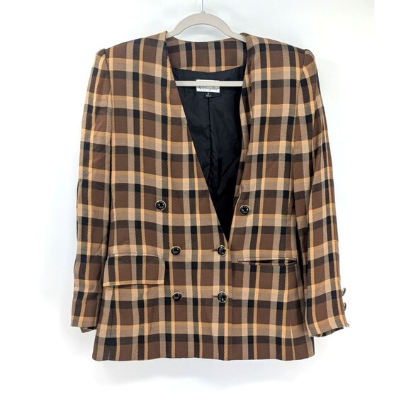 Cappagallo Vintage Brown Plaid Grandpa Blazer Jacket Academia Size 6 Medium - Picture 2 of 11